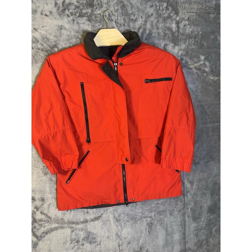 Vintage Mens Orange Full Zip Windbreaker Jacket Multi Pocket Outdoor Coat L